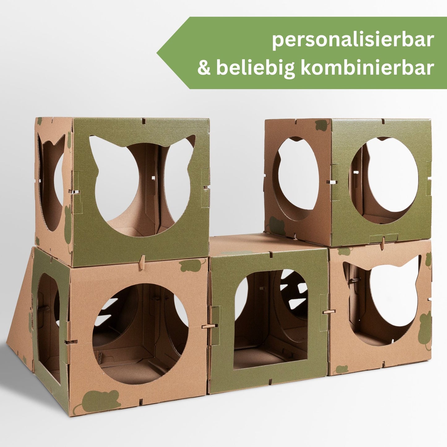 braun, grünes Katzenhaus aus Karton